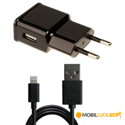   Grand-X 1xUSB 21A Black + cable USB Lightning Cu 2.1 1m (CH03LTB)