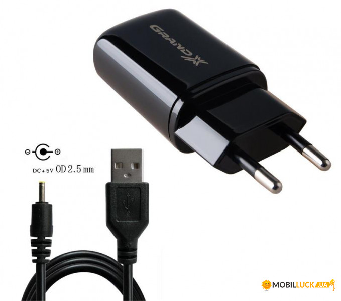   Grand-X (1xUSB 2.1A) +  USB/2.5 Black (CH-15C25B)