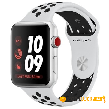 - Apple Watch Nike+ Series 3 GPS + Cellular 42mm Silver Aluminum w. Pure Platinum/BlackSport B. (MQLC2)