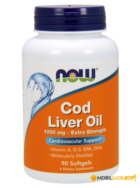  NOW Cod Liver Oil, Extra Strength 1,000 mg Softgels 90  (4384301374)