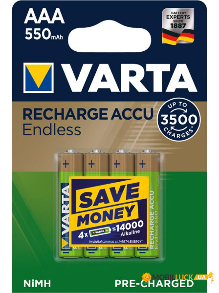  Varta Rechargeable Accu Endless AAA/HR03 NI-MH 550 mAh BL 4