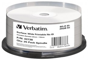  Verbatim BD-R Printable 25GB 6x Cake Box 25 (43738)