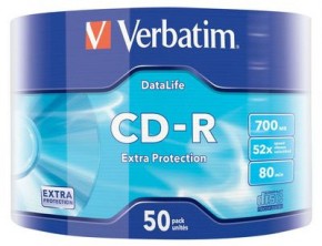  Verbatim CD-R 700MB 50Pk 52X Extra Protection Inkjet Printable Surface (43794)