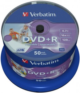   Verbatim DVD+R Printable 4,7GB 16x Spindle Packaging 50 (43512) (0)