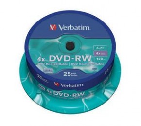  Verbatim DVD-RW 4,7Gb 4x Cake 25  Silver (43639)