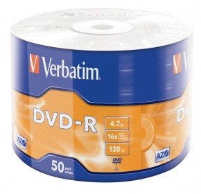  Verbatim DVD-R 4.7GB 16X 50Pk AZO Wrap Matt Silver (43788)