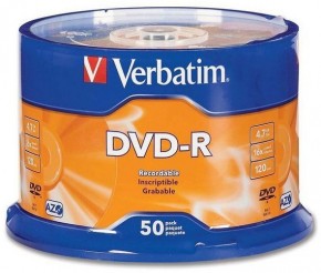  Verbatim DVD-R 4.7GB 16X Extra Protection 50pk Spindle Wrap Matt Silver Surface (43791)