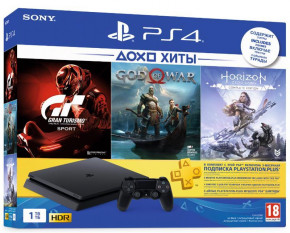    Sony PlayStation 4 1TB Slim (HZD+GOW+GTS+PSPlus 3) +  Horizon Zero Dawn, God of War, Gran Tourismo (0)