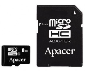   Apacer microSDHC 8GB Class 4 w/1 Adapter (AP8GMCSH4-R)
