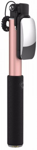    Rock Selfie stick with lightning wire control  mirror Rose Gold