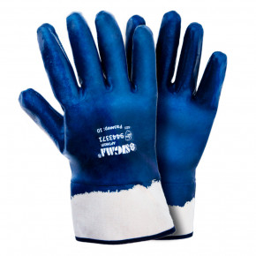 Перчатки Sigma трикотажные с полным нитриловым покрытием р10 (синие краги) 120пар (9443371)
