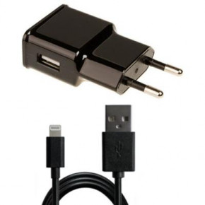   Grand-X 1xUSB 21A Black + cable USB Lightning Cu 2.1 1m (CH03LTB)