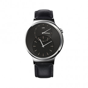 - Huawei Watch Stainless Steel with Black Leather Strap