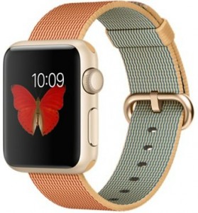 - Apple Watch Sport 38mm Gold Aluminum Case with Gold/Red Woven Nylon (MMF52)