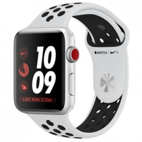 - Apple Watch Nike+ Series 3 GPS + Cellular 42mm Silver Aluminum w. Pure Platinum/BlackSport B. (MQLC2)