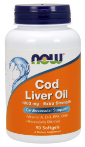  NOW Cod Liver Oil, Extra Strength 1,000 mg Softgels 90  (4384301374)